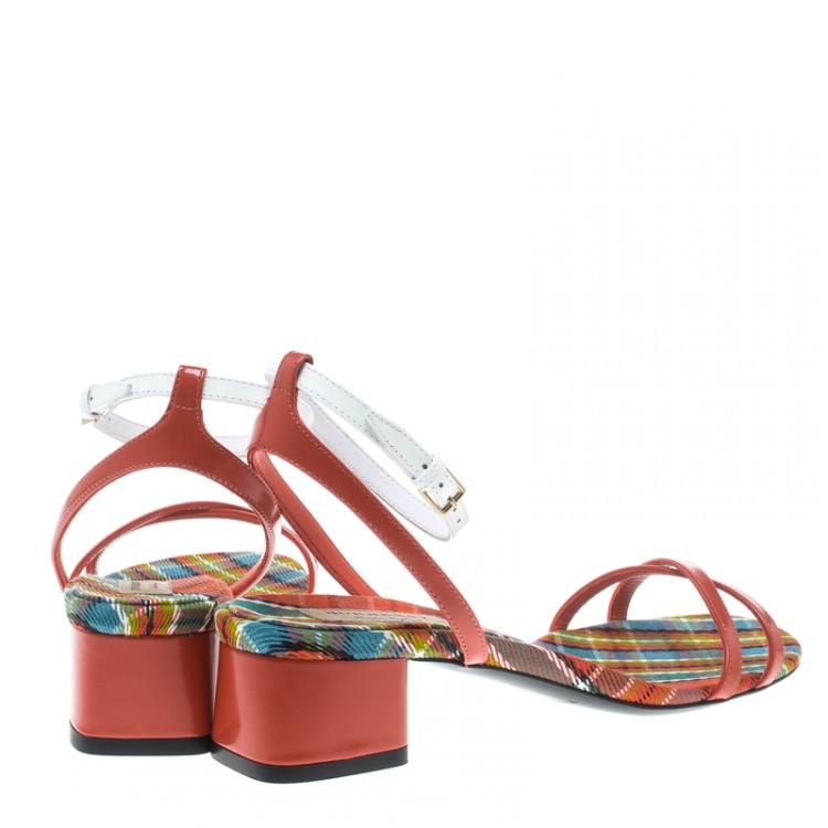 Pre Owned Burberry Two Tone Color Block Leather Anthea Cross Strap Open Toe Sandals Size 37