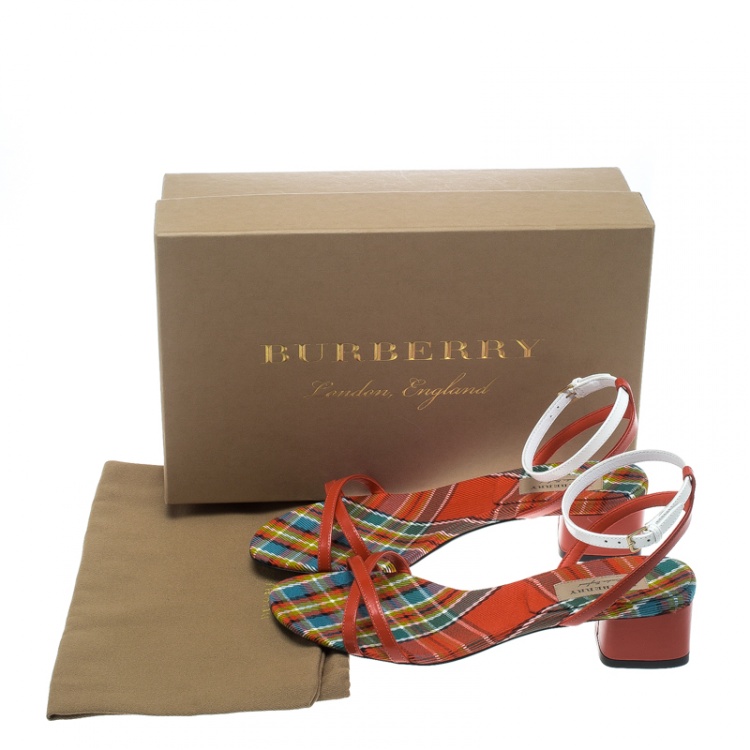 Pre Owned Burberry Two Tone Color Block Leather Anthea Cross Strap Open Toe Sandals Size 37