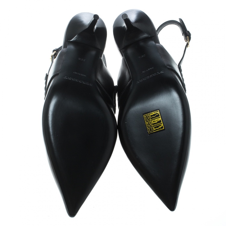 Pre Owned Burberry Black Leather Colebert Cut Out Pointed Toe Tassel Detail Slingback Sandals Size 38.5