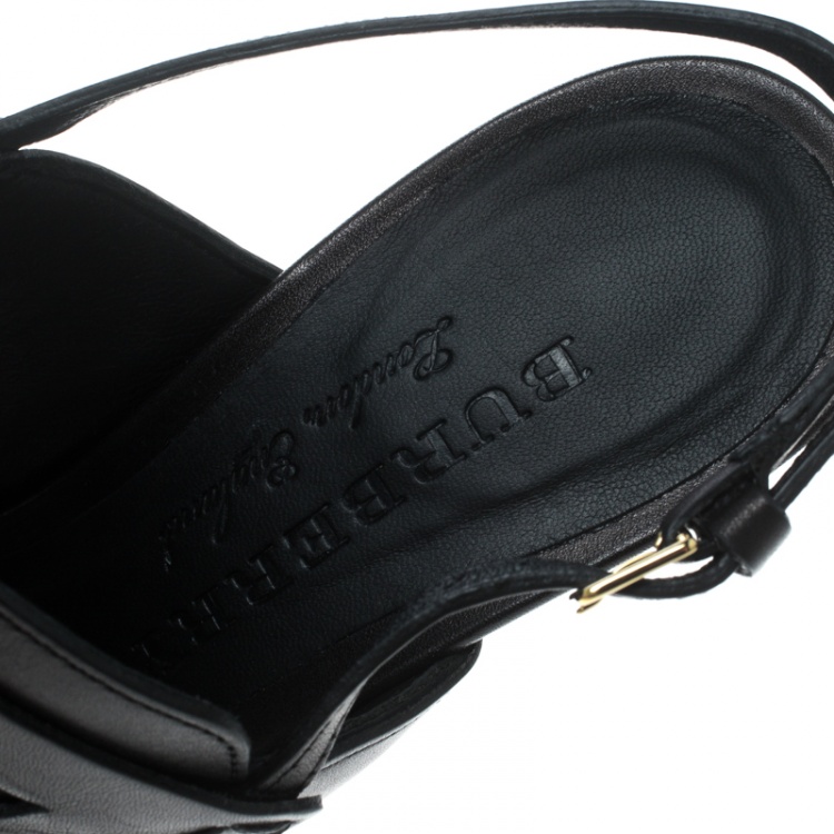 Pre Owned Burberry Black Leather Colebert Cut Out Pointed Toe Tassel Detail Slingback Sandals Size 38.5