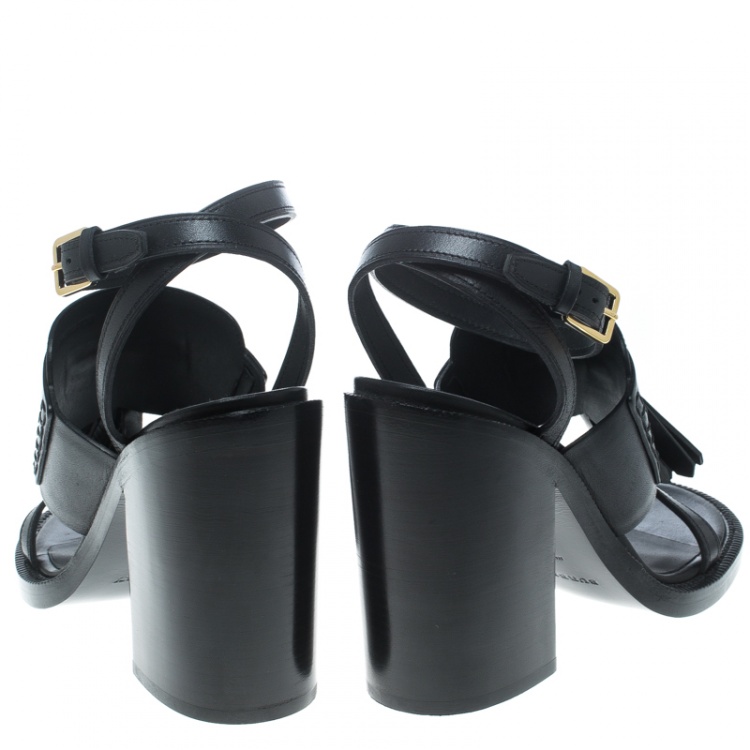 Pre Owned Burberry Black Leather Bethany Tassel Detail Block Heel Sandals Size 40