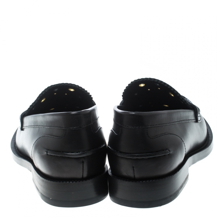 Pre Owned Burberry Black Leather Bedmont Eyelet Detail Penny Loafers Size 37