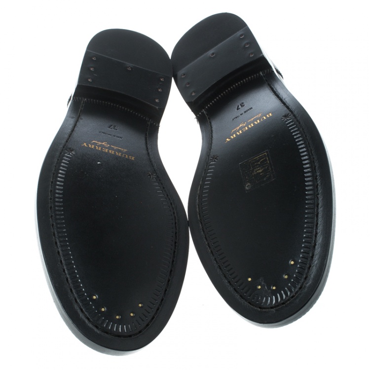 Pre Owned Burberry Black Leather Bedmont Eyelet Detail Penny Loafers Size 37