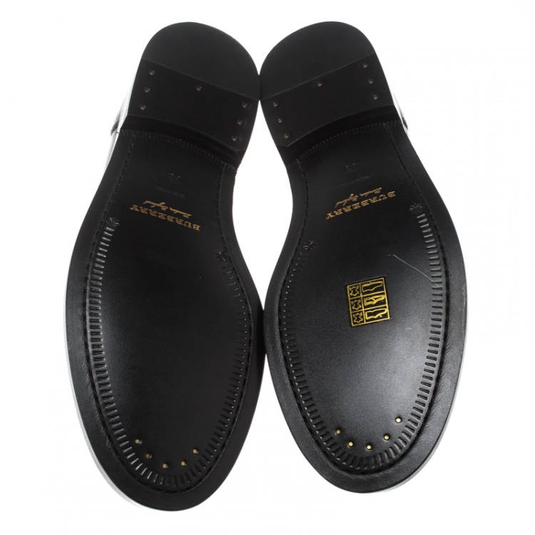 Pre Owned Burberry Black Leather Bedmont Eyelet Detail Penny Loafers Size 38