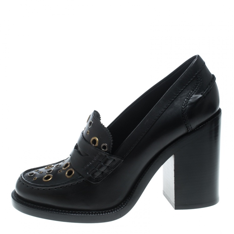 مملوكة مسبقًا Burberry Black Leather Bedmont Eyelet Detail Penny Loafer Pumps Size 38