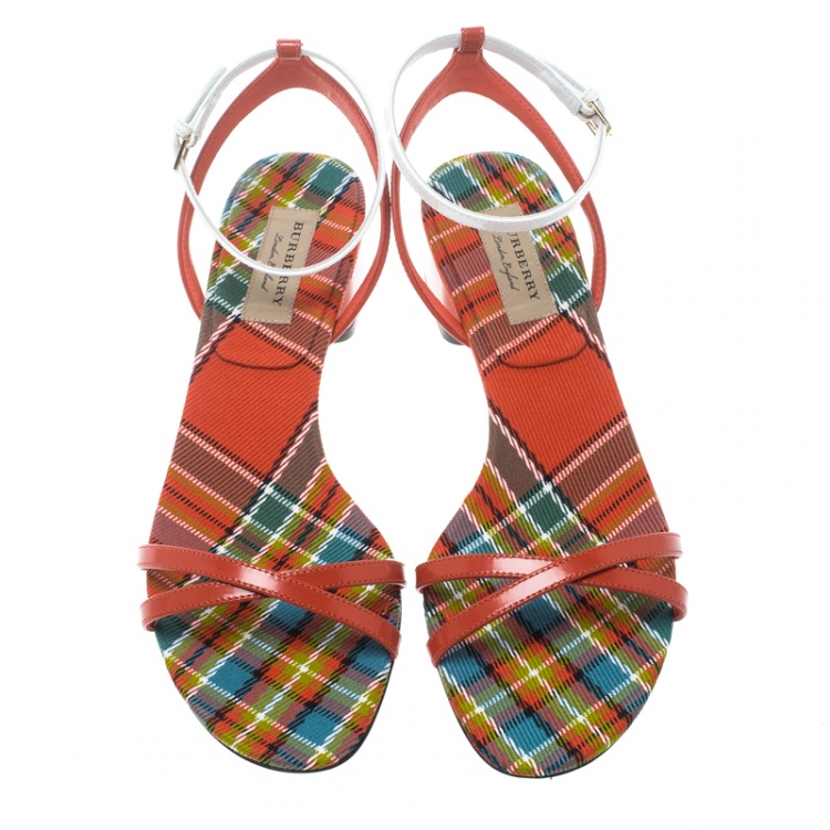 Pre Owned Burberry Two Tone Color Block Leather Anthea Cross Strap Open Toe Sandals Size 39