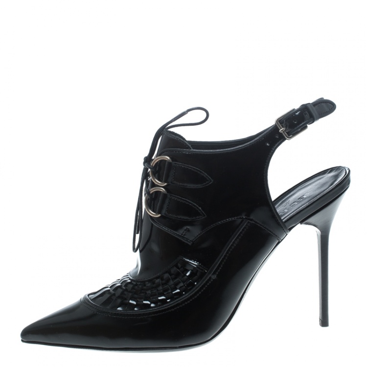 مملوكة مسبقًا Burberry Black Leather Buckton Pointed Toe Slingback Sandals Size 38