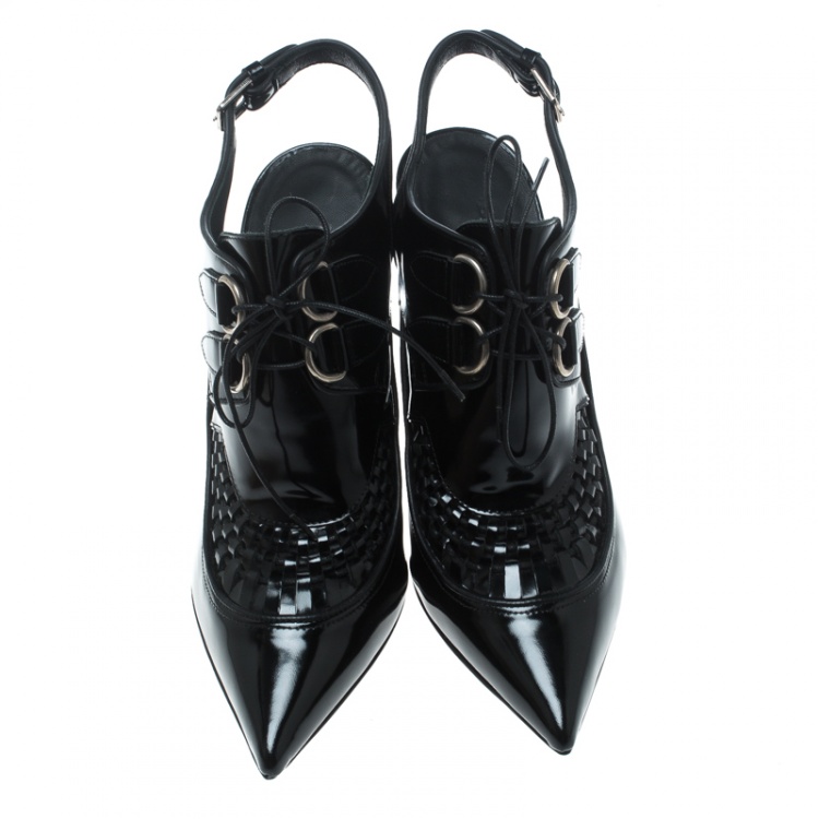 مملوكة مسبقًا Burberry Black Leather Buckton Pointed Toe Slingback Sandals Size 38