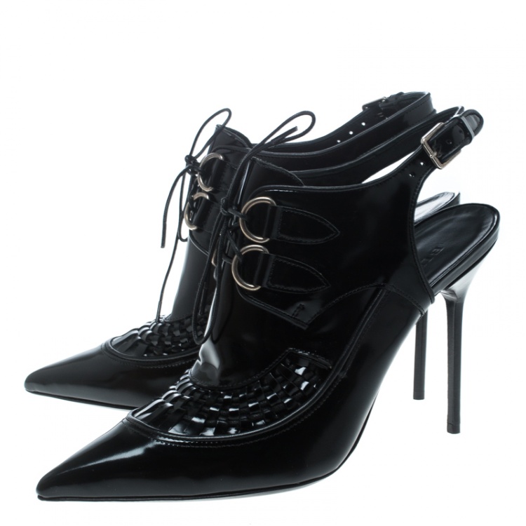 مملوكة مسبقًا Burberry Black Leather Buckton Pointed Toe Slingback Sandals Size 38