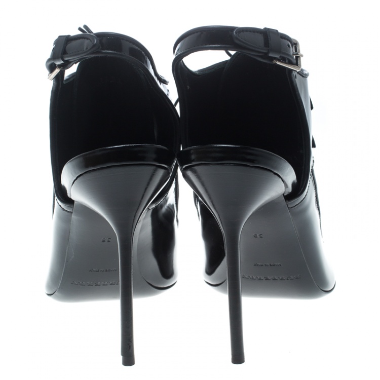 مملوكة مسبقًا Burberry Black Leather Buckton Pointed Toe Slingback Sandals Size 38