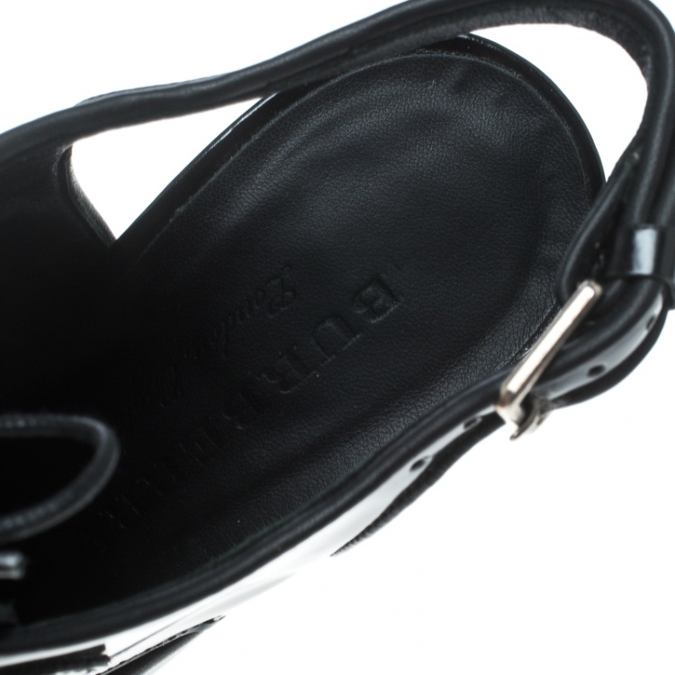 مملوكة مسبقًا Burberry Black Leather Buckton Pointed Toe Slingback Sandals Size 38