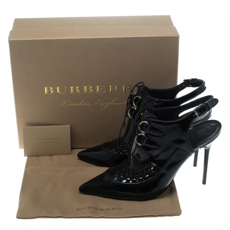 مملوكة مسبقًا Burberry Black Leather Buckton Pointed Toe Slingback Sandals Size 38