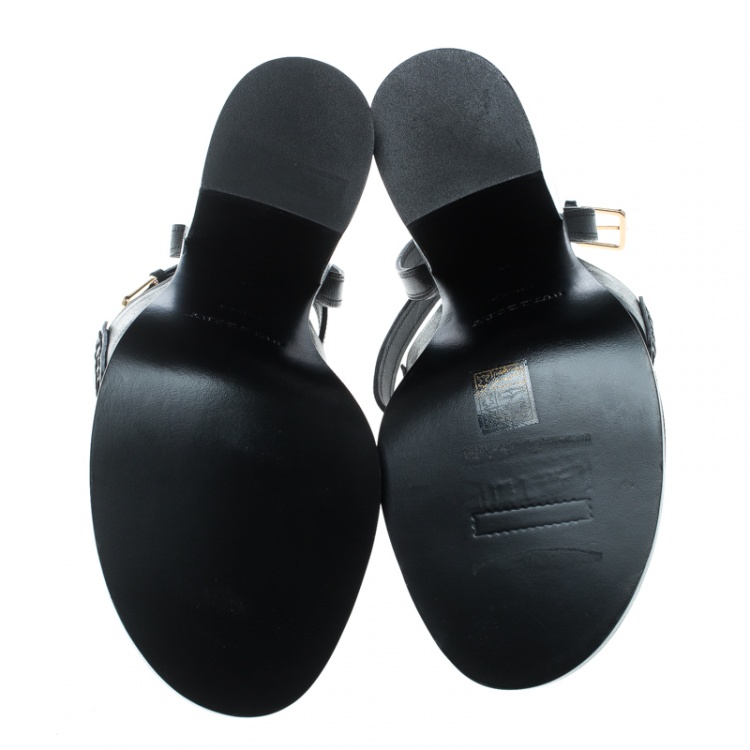 Pre Owned Burberry Black Leather Bethany Tassel Detail Block Heel Sandals Size 39