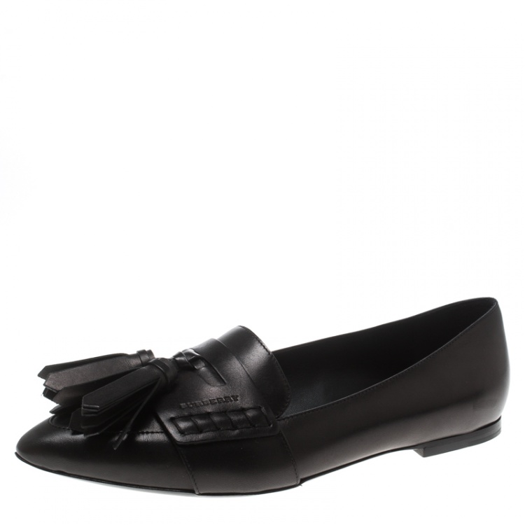Pre Owned Burberry Black Leather Coledale Tassel Detail Pointed Toe Penny Loafers Size 39