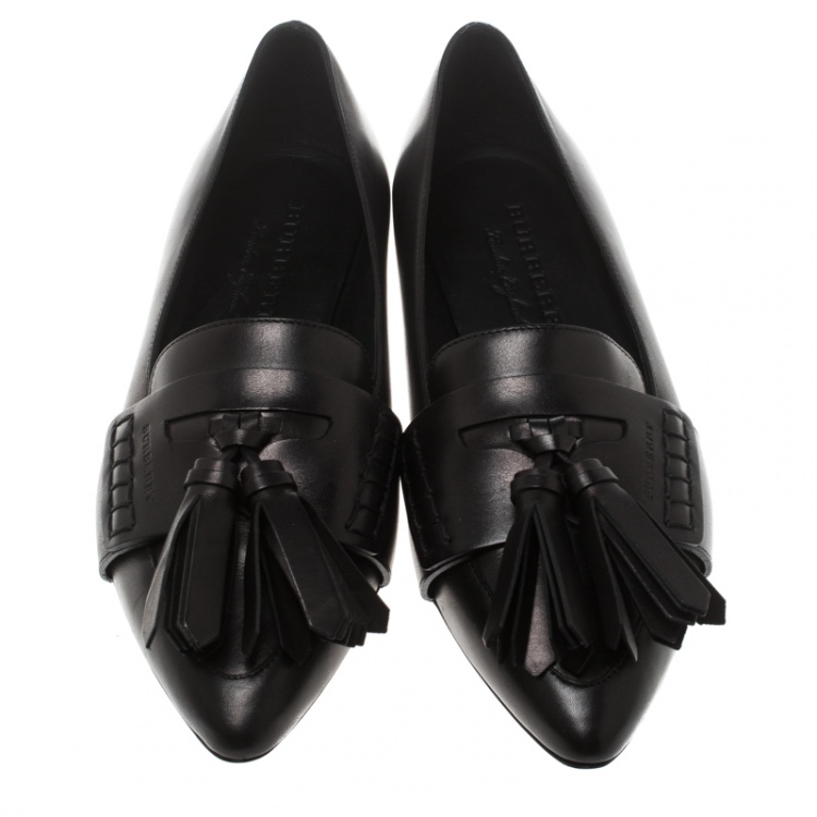 Pre Owned Burberry Black Leather Coledale Tassel Detail Pointed Toe Penny Loafers Size 39