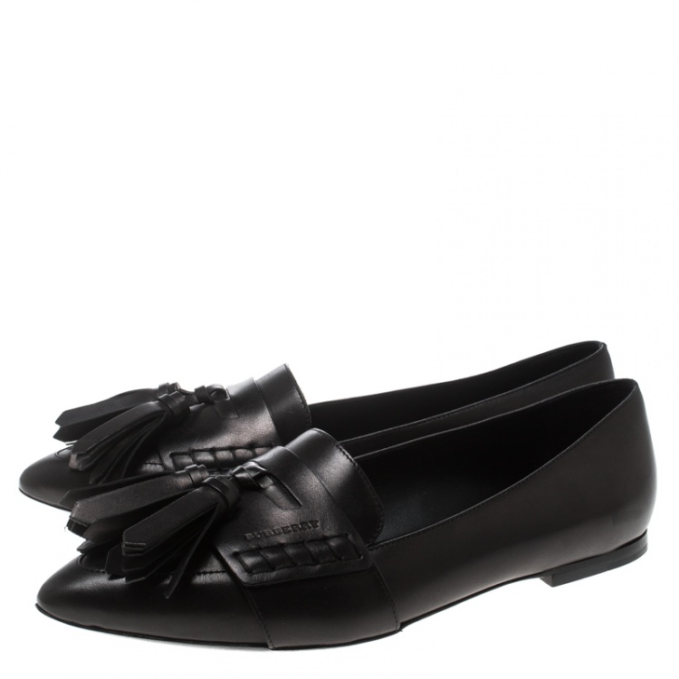 Pre Owned Burberry Black Leather Coledale Tassel Detail Pointed Toe Penny Loafers Size 39