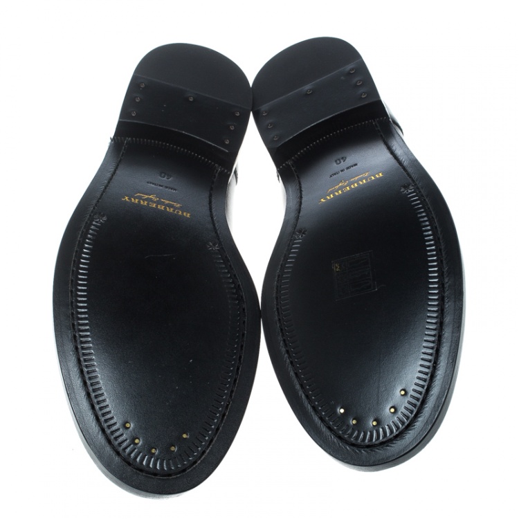 Pre Owned Burberry Black Leather Bedmont Eyelet Detail Penny Loafers Size 40