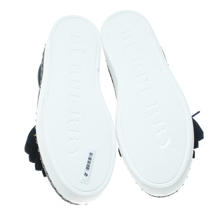 Pre Owned Burberry Navy Blue Leather Kiltie Fringe Slip On Sneakers Size 37.5