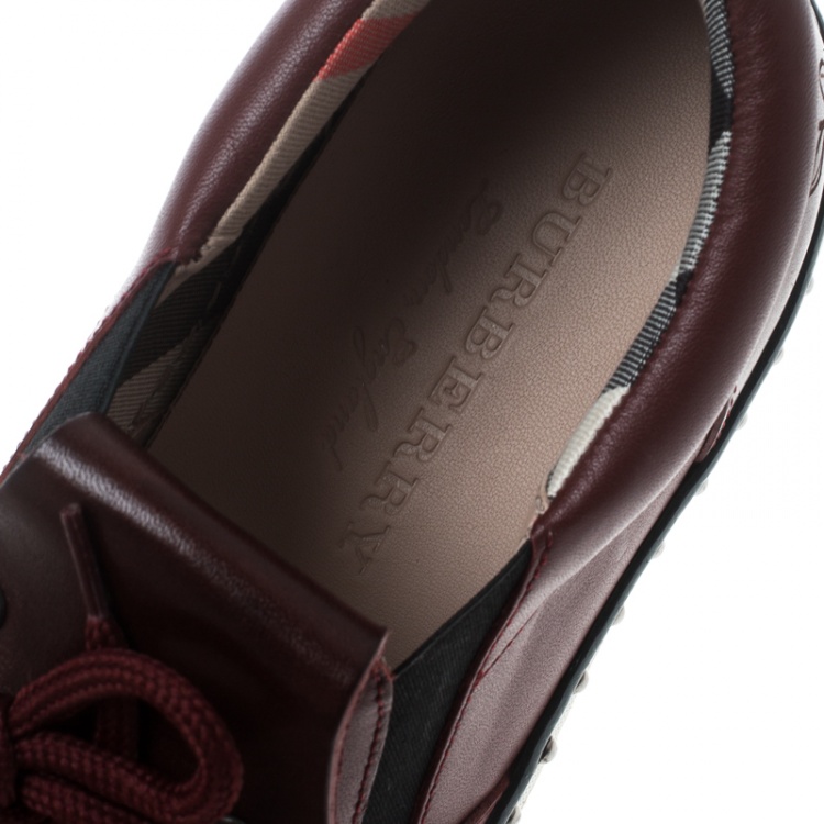 Pre Owned Burberry Burgundy Leather Kiltie Fringe Slip On Sneakers Size 37.5