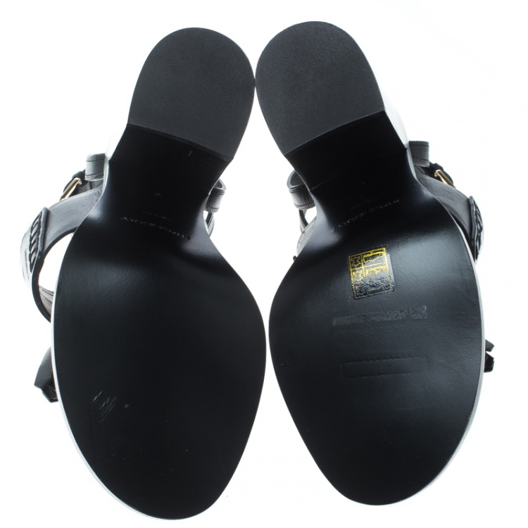 Pre Owned Burberry Black Leather Bethany Tassel Detail Block Heel Sandals Size 38