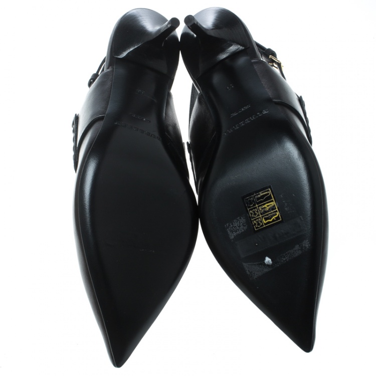 Pre Owned Burberry Black Leather Colebert Cut Out Pointed Toe Tassel Detail Slingback Sandals Size 38