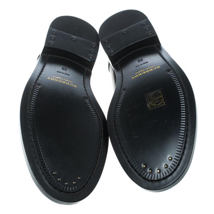 Pre Owned Burberry Black Leather Bedmont Eyelet Detail Penny Loafers Size 39