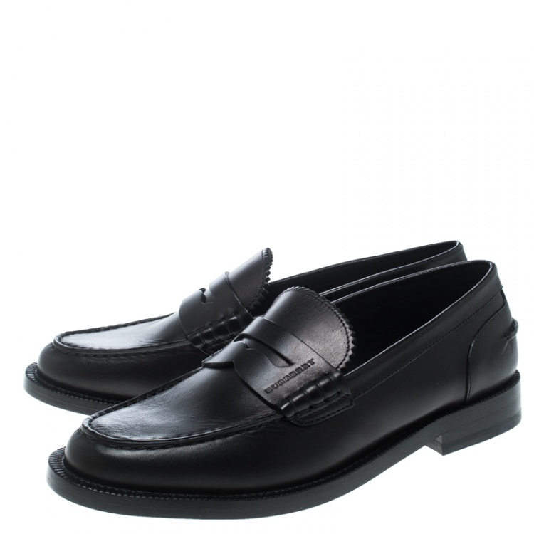 Pre Owned Burberry Black Leather Bedmont Penny Loafers Size 37.5