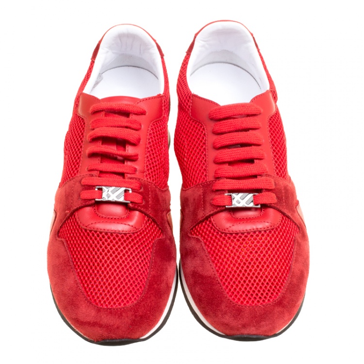 Pre Owned Burberry Red Mesh and Suede Sneakers Size 39