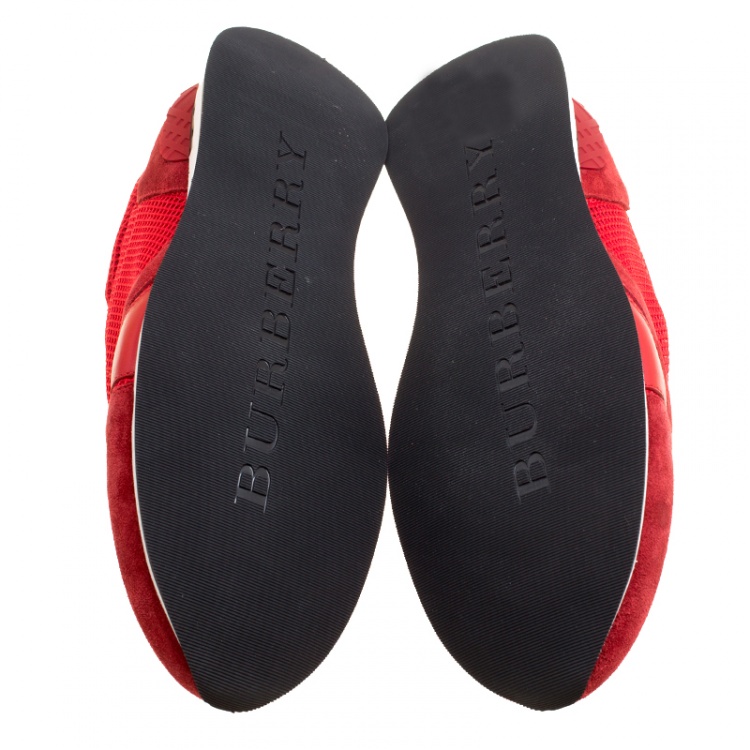 Pre Owned Burberry Red Mesh and Suede Sneakers Size 39