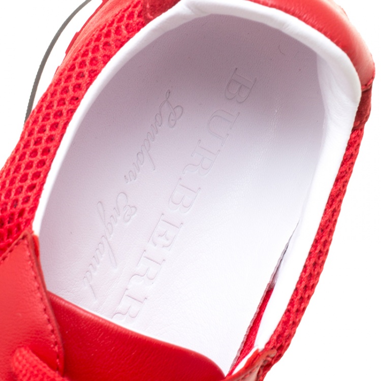 Pre Owned Burberry Red Mesh and Suede Sneakers Size 39