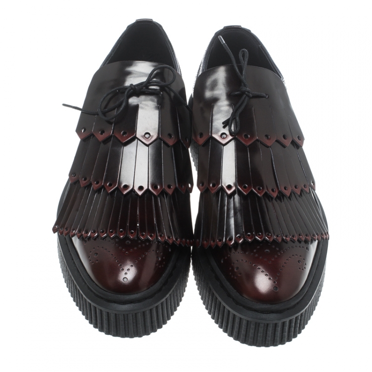 Pre Owned Burberry Two Tone Brogue Leather Chelsam Lace Up Platform Oxfords Size 38