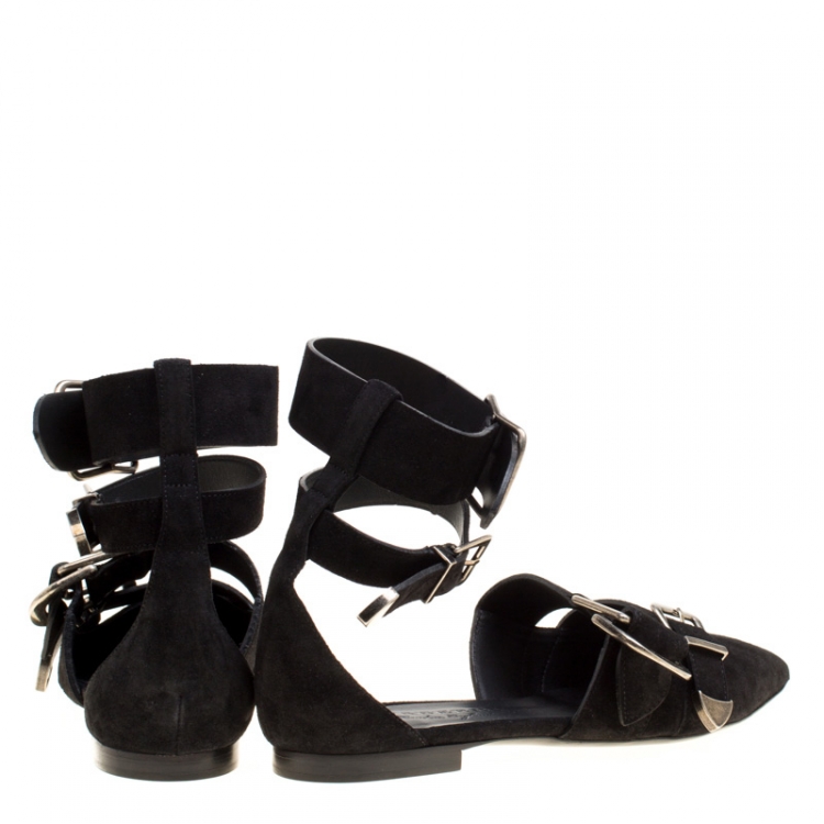 Pre Owned Burberry Black Suede Monroe Ankle Cuff Pointed Toe Flats Size 38