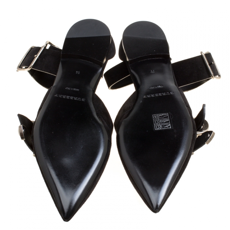 Pre Owned Burberry Black Suede Monroe Ankle Cuff Pointed Toe Flats Size 38