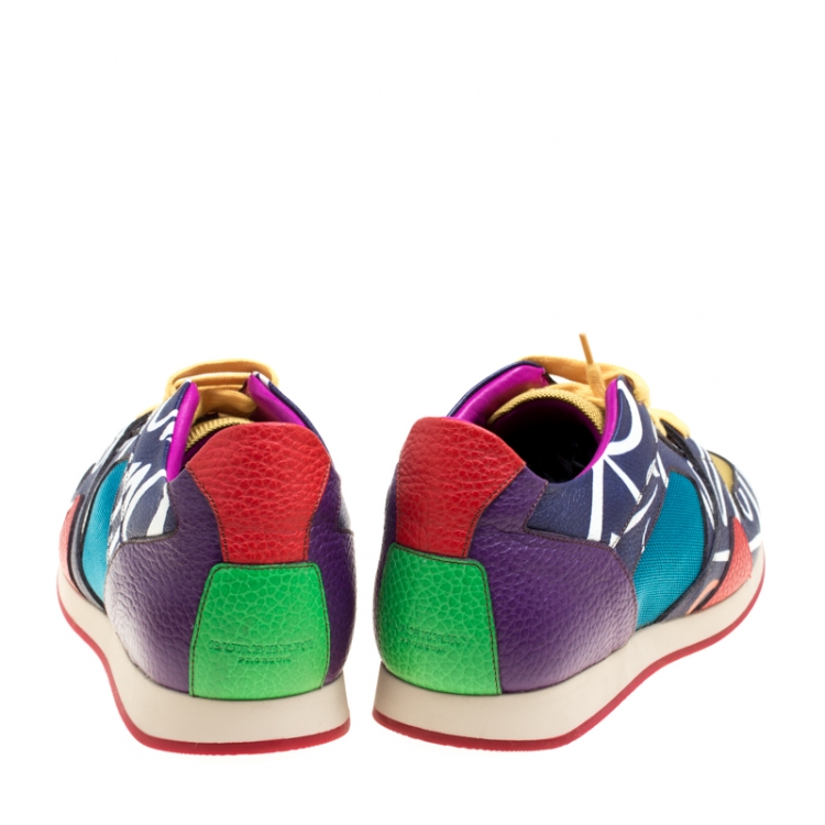 Pre Owned Burberry Prorsum Multi Colorblock Leather Writer Print and Canvas The Field Sneakers Size 43