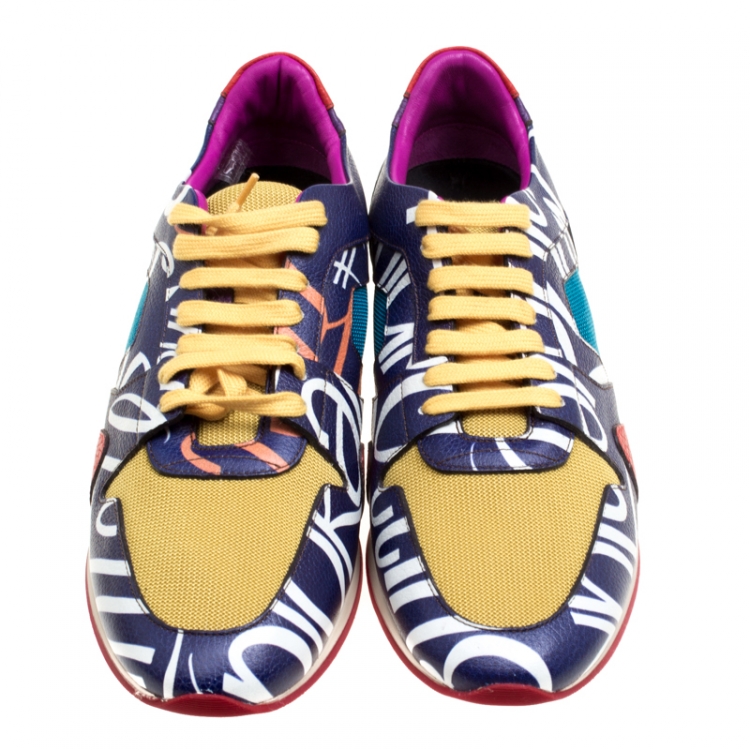 Pre Owned Burberry Prorsum Multi Colorblock Leather Writer Print and Canvas The Field Sneakers Size 43