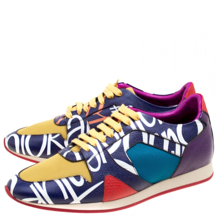Pre Owned Burberry Prorsum Multi Colorblock Leather Writer Print and Canvas The Field Sneakers Size 43