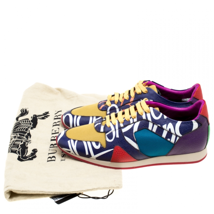 Pre Owned Burberry Prorsum Multi Colorblock Leather Writer Print and Canvas The Field Sneakers Size 43