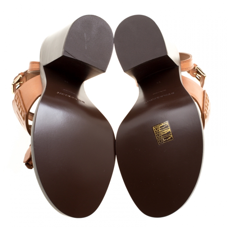 Pre Owned Burberry Cognac Brown Leather Bethany Tassel Detail Block Heel Sandals Size 39