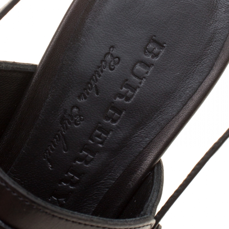 Pre Owned Burberry Black Leather Colebert Cut Out Pointed Toe Tassel Detail Slingback Sandals Size 38.5