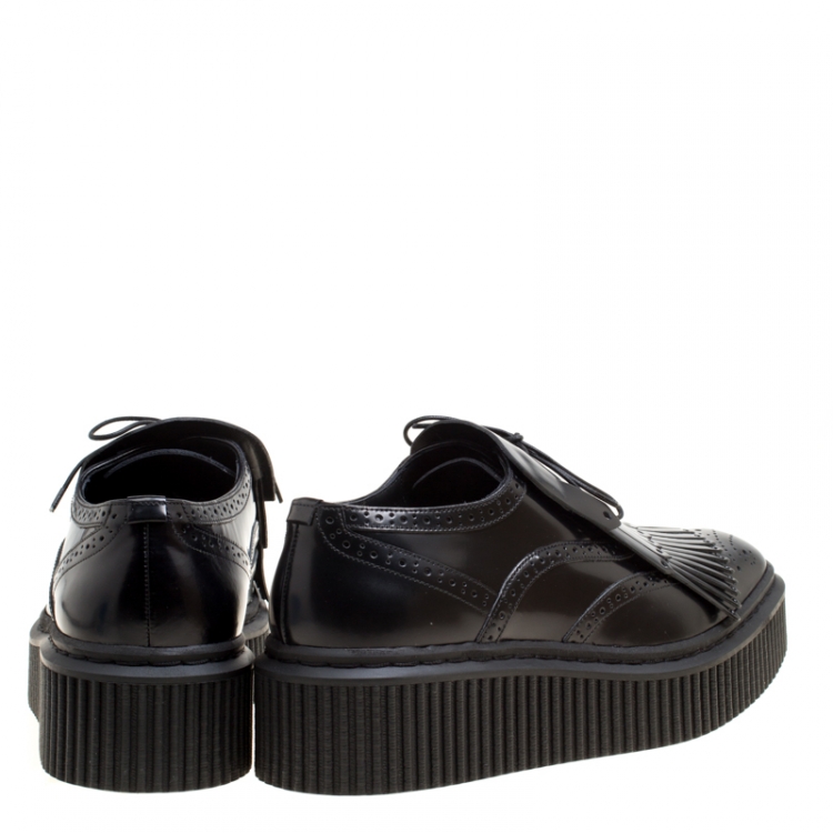 مملوكة مسبقًا Burberry Black Brogue Leather Chelsam Lace Up Platform Oxfords Size 40