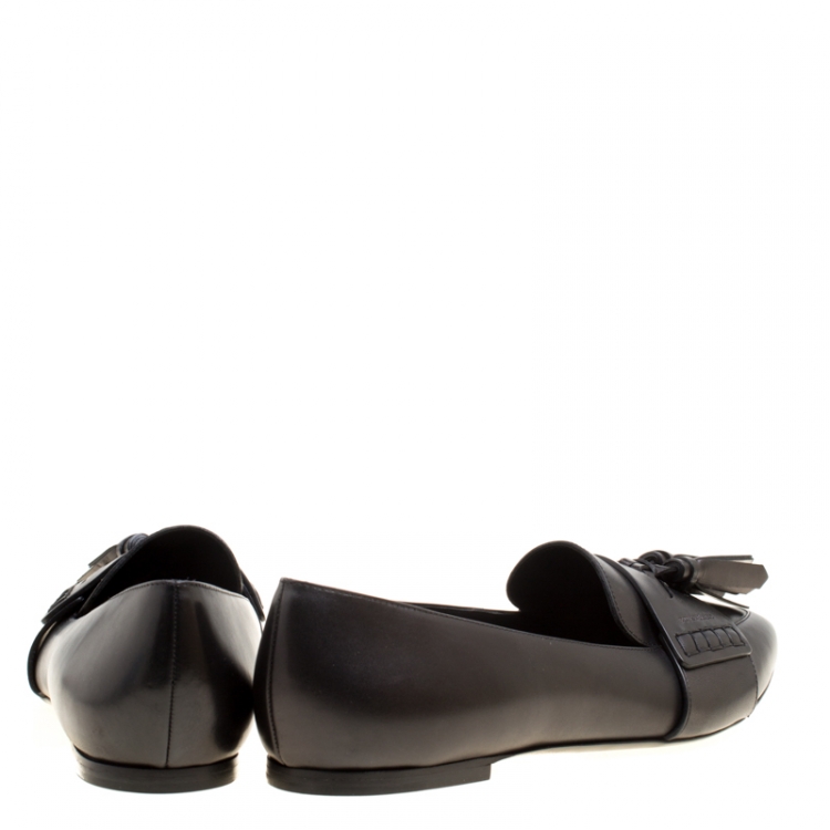 Pre Owned Burberry Black Leather Coledale Tassel Detail Pointed Toe Penny Loafers Size 39.5