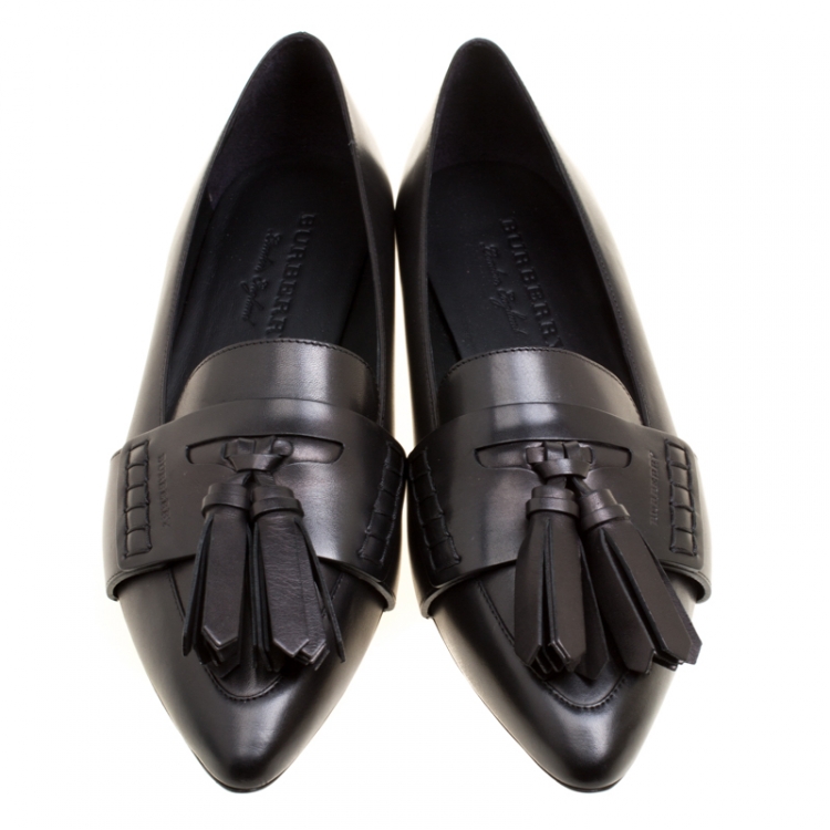 Pre Owned Burberry Black Leather Coledale Tassel Detail Pointed Toe Penny Loafers Size 39.5