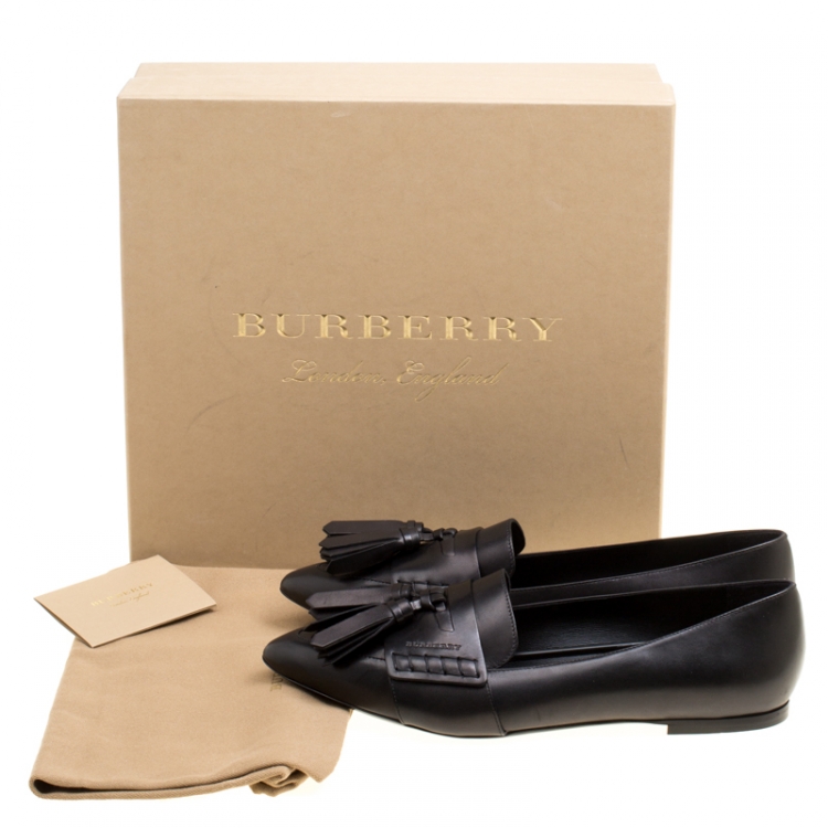 Pre Owned Burberry Black Leather Coledale Tassel Detail Pointed Toe Penny Loafers Size 39.5