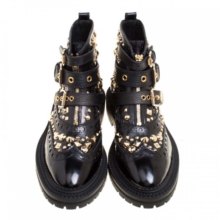 Pre Owned Burberry Black Studded Leather Everdon Ankle Boots Size 40