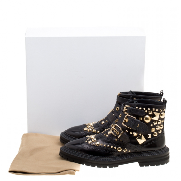 Pre Owned Burberry Black Studded Leather Everdon Ankle Boots Size 40