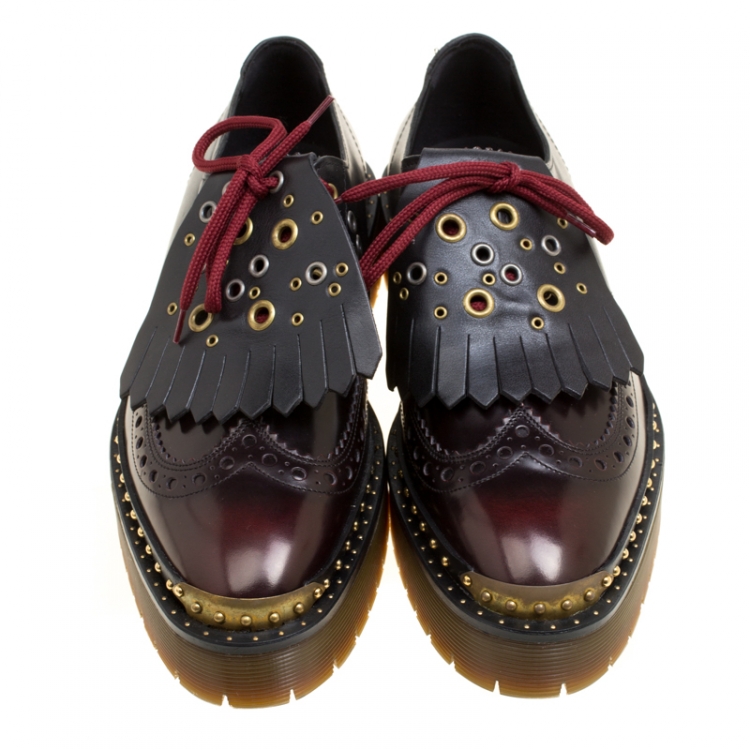 Pre Owned Burberry Two Tone Brogue Leather Bissett Fringe Detail Lace Up Platform Derby Size 41