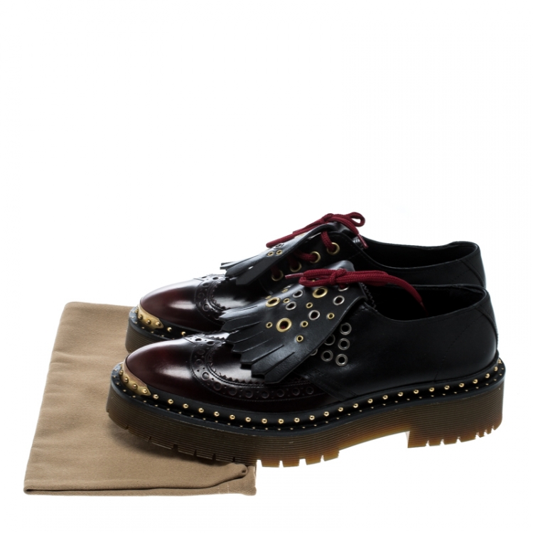 Pre Owned Burberry Two Tone Brogue Leather Bissett Fringe Detail Lace Up Platform Derby Size 40