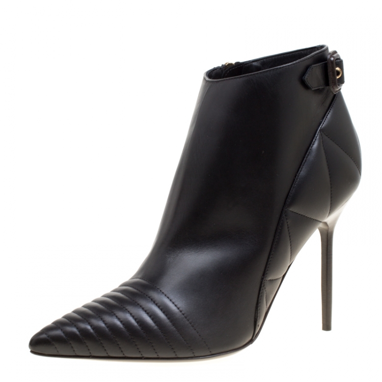 Pre Owned Burberry Black Quilted Leather Alexandra Pointed Toe Ankle Boots Size 40