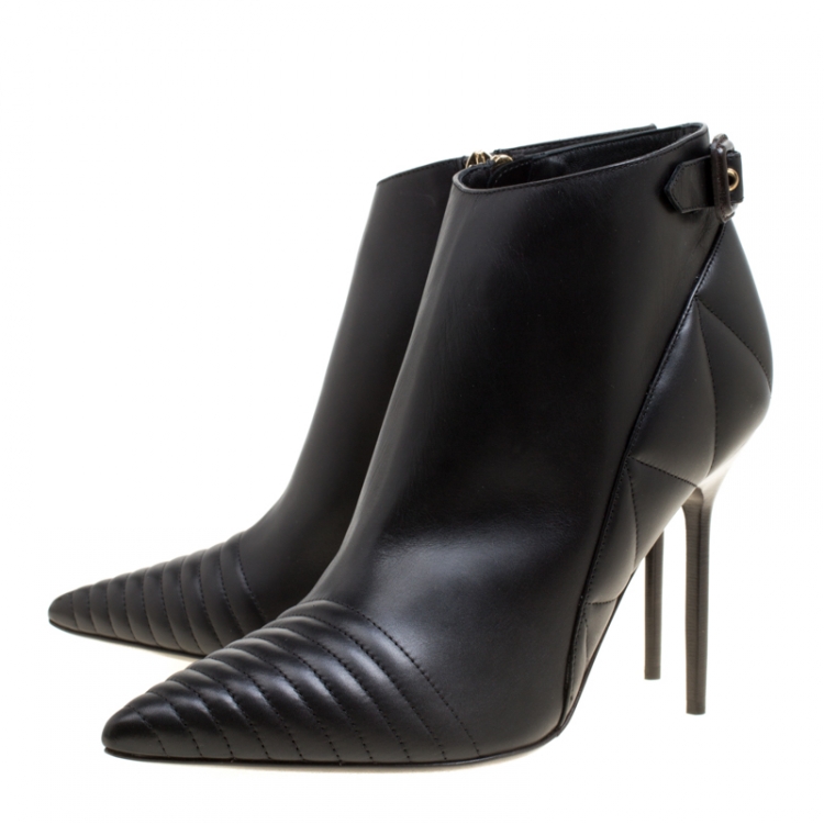 Pre Owned Burberry Black Quilted Leather Alexandra Pointed Toe Ankle Boots Size 40