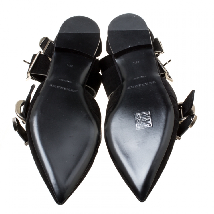 Pre Owned Burberry Black Suede Monroe Ankle Cuff Pointed Toe Flats Size 38.5